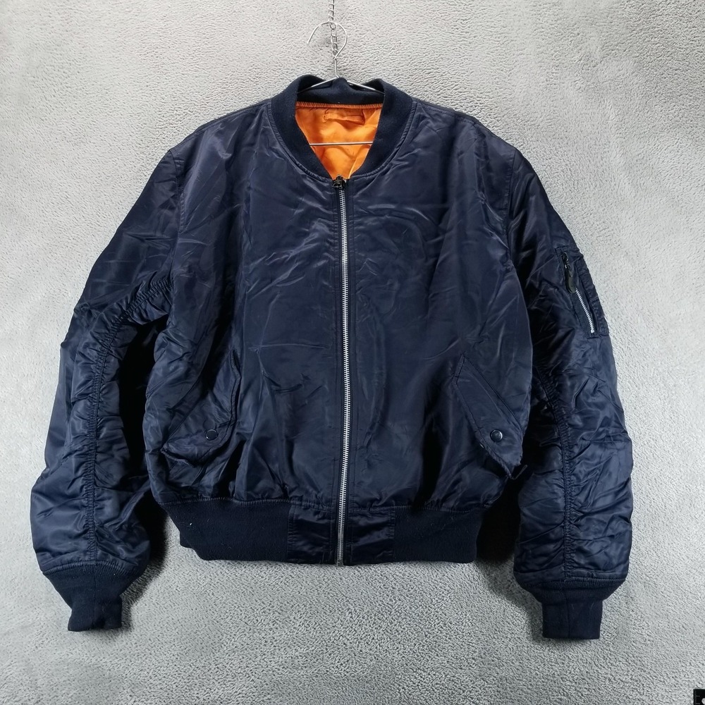 Knox Armory Jacket Mens M Blue MA-1 Bomber Flight Nylon Orange Lining Military